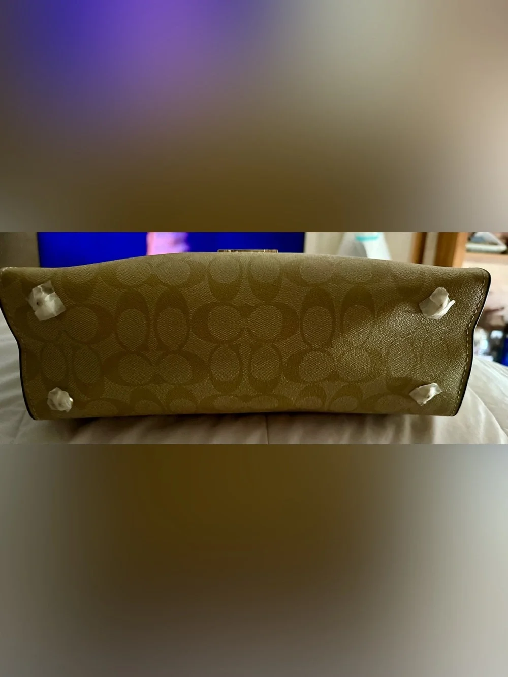 Fashionable Beige Satchel  /Tote with brown Trim